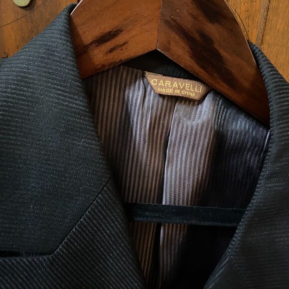 Caravelli Men Blazer Jacket Superior 150s Black Pinstripe Double Breasted Formal - Picture 13 of 14